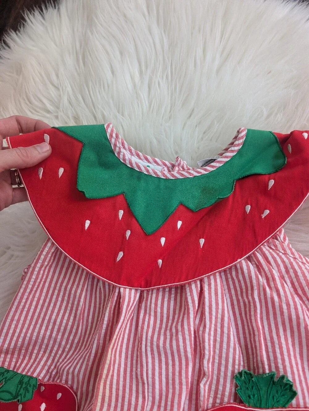 Vintage 90s 1990s Red Strawberry Appliqué Striped One-Piece Romper 4T